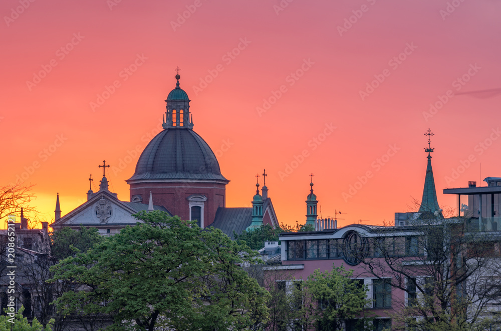 Krakow, Poland, st Peter and Paul church during sunrise