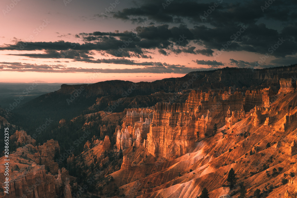 Scenic view of rock formations in Arizona at sunset time, USA