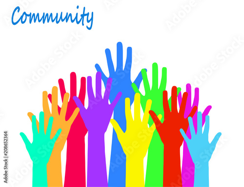 community and social concept design with colorful hands, stock vector illustration eps10 graphic