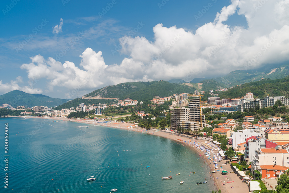Summer sea landscape.  Rafailovici, Budvanska Riviera, Montenegro.