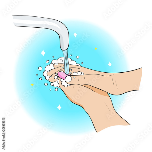 Washing hands. Cleanness. Cartoon vector illustration.
