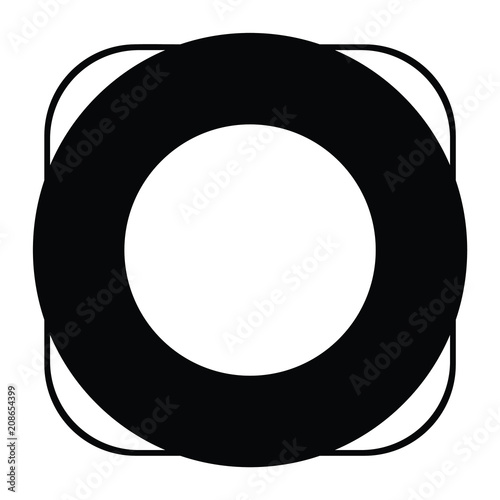 A black and white silhouette of a flotation ring