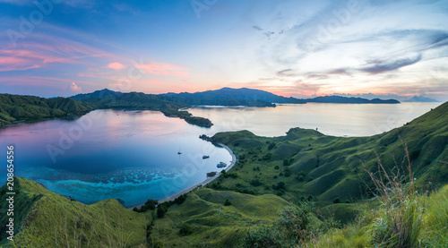 A panoramic view from the top view of 'Gili Lawa' after sunset, Komodo Island (Komodo National Park), Labuan Bajo, Flores, Indonesia photo