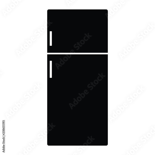 A black and white silhouette of a refrigerator 