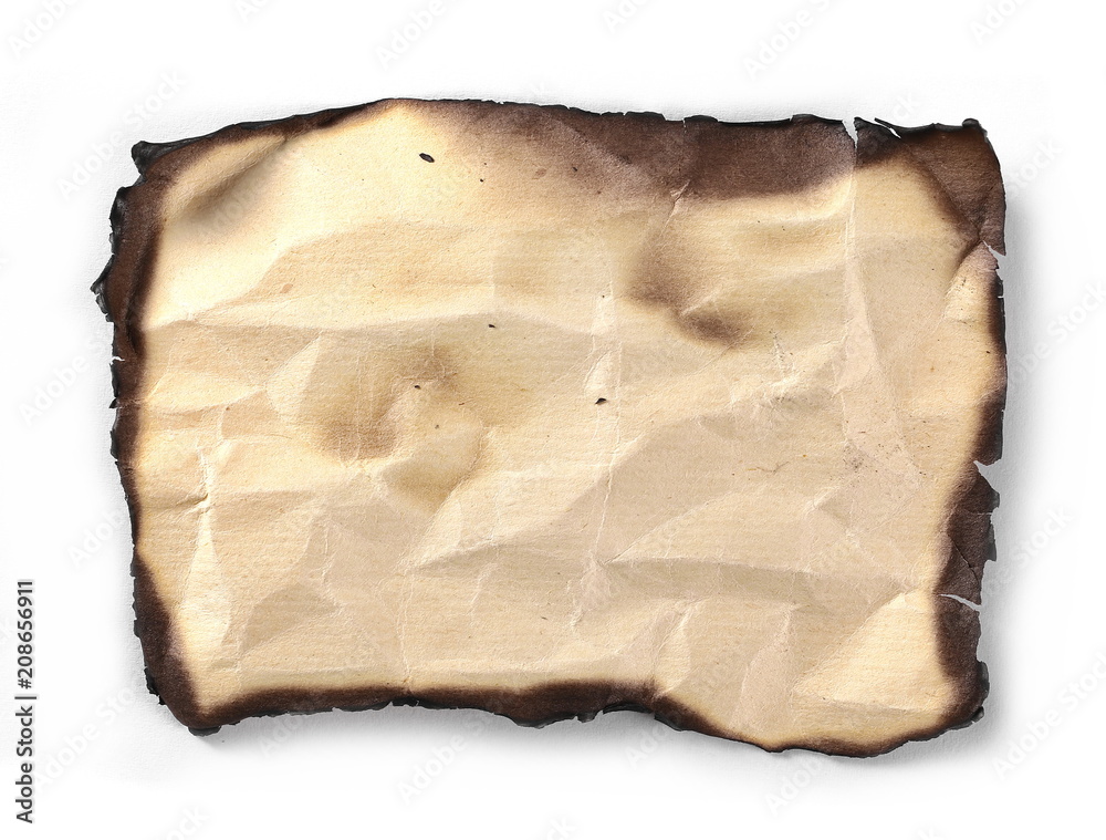 Burned old paper, cardboard isolated on white background, top view Burned old paper, cardboard isolated on white background, top view