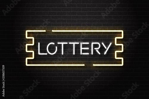 Vector realistic isolated neon sign of Lottery logo for decoration and covering on the wall background.