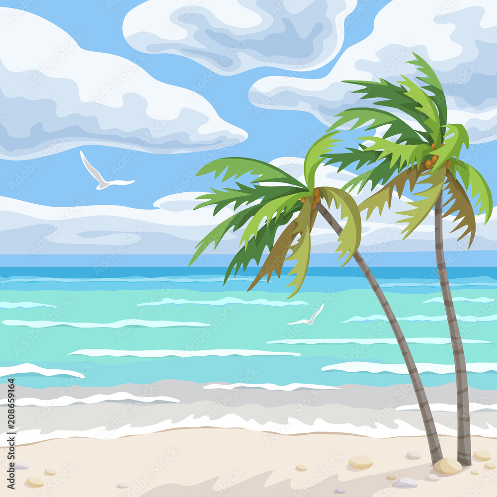 Summer Background  with Sea and Palm Trees