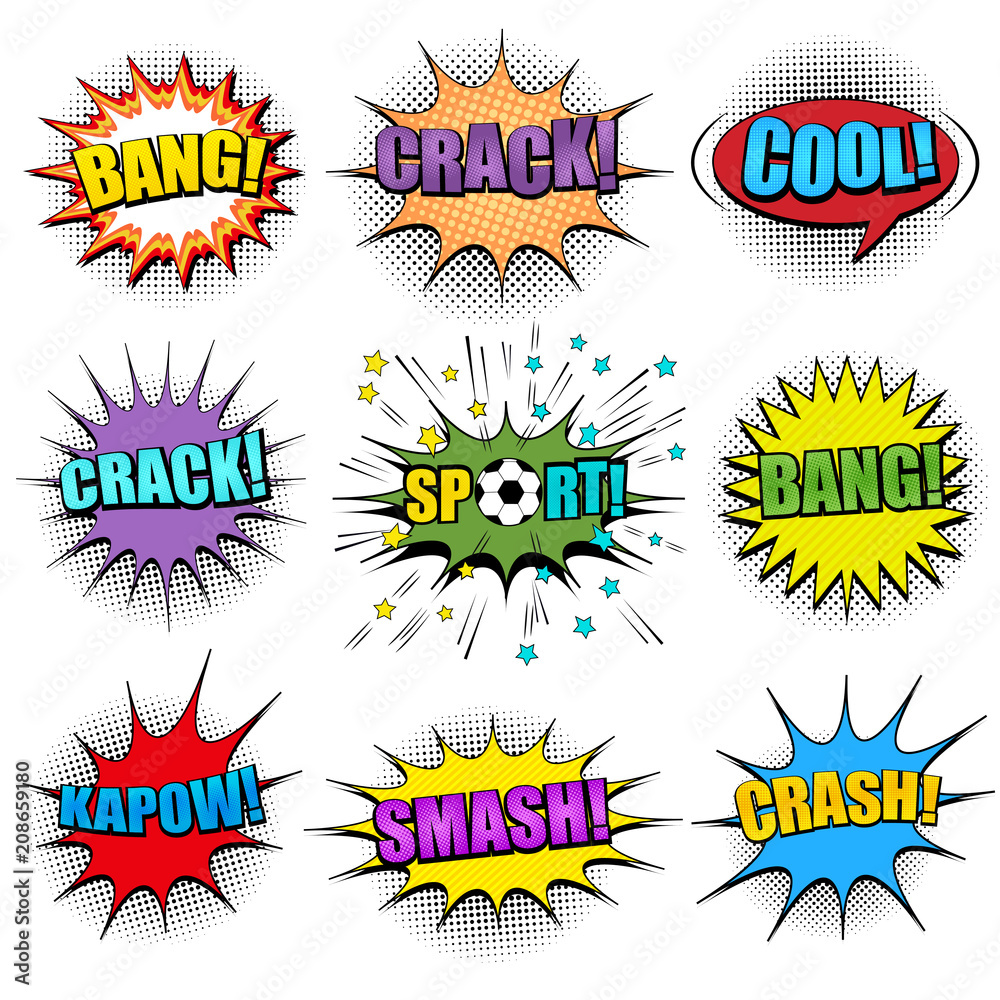 Comic colorful speech bubbles set