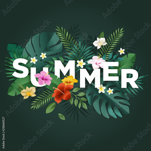 Summer vector illustration concept for background  web and social media banner  summertime card  party invitation template. Lettering summer concept with natural elements.