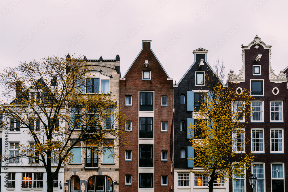 Fototapeta premium Dutch Houses Facade In Downtown Amsterdam City