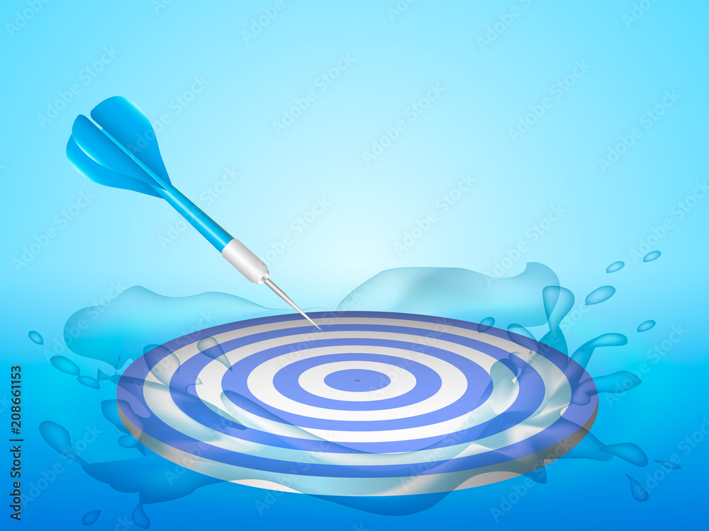 Blue darts with water splash. Target concept. Vector illustration.