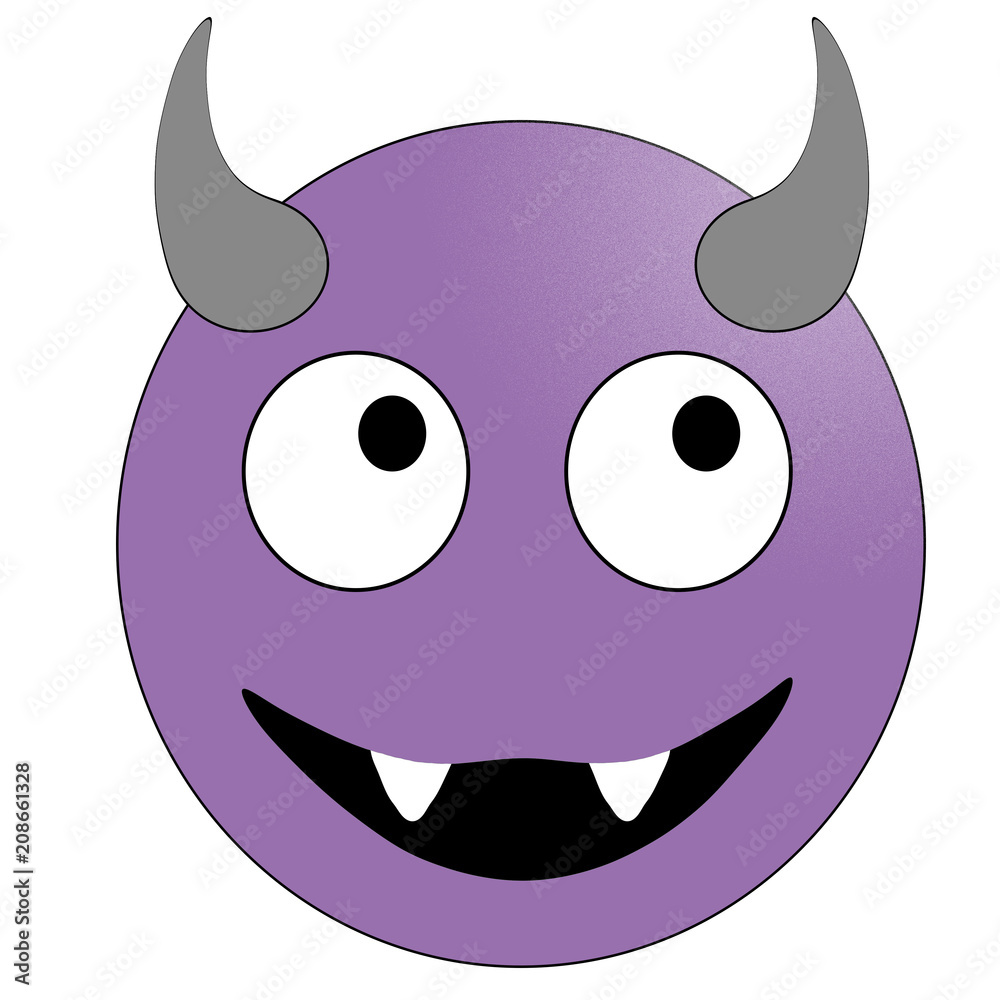 Smiling face with horns. Purple devil emoticon. Stock Illustration