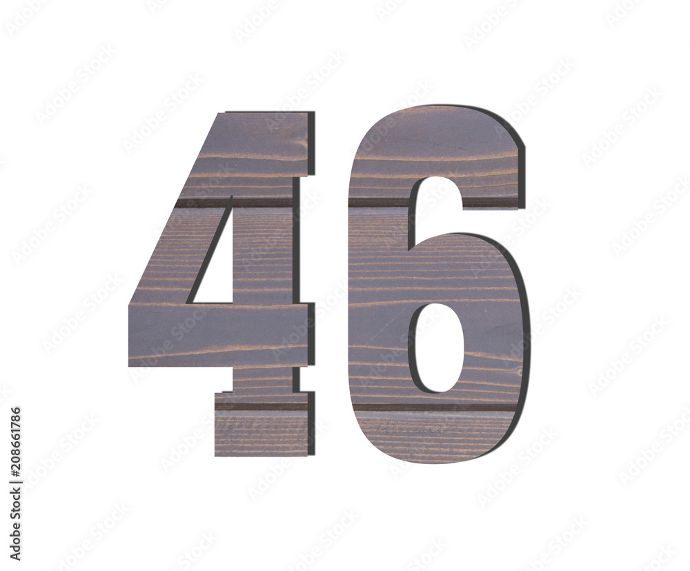 46 3d Number. Decorative brown wooden planks texture 46 3d Number. Decorative brown wooden planks texture