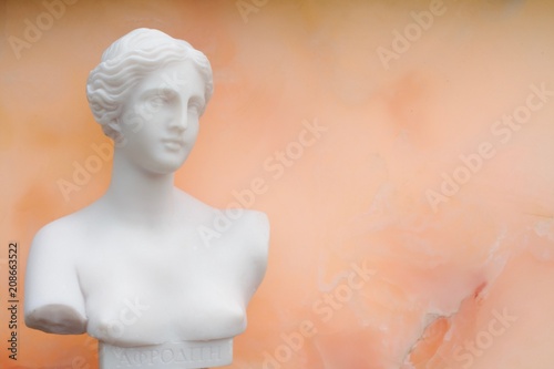 marble bust of the greek goddess Aphrodite against pink onyx