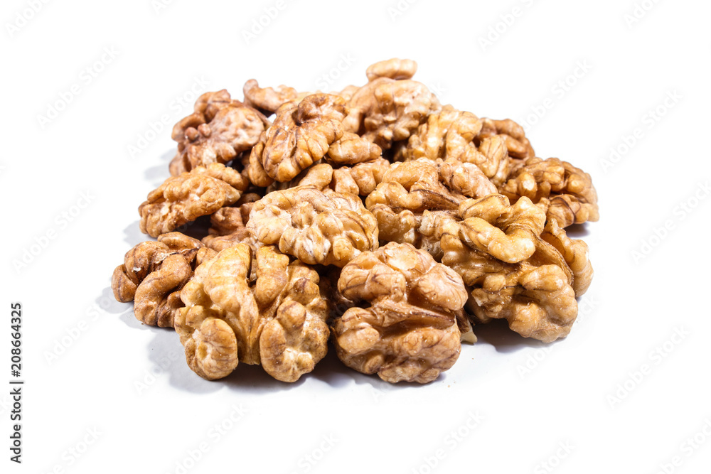 Pile of walnuts isolated on white background. Pile of walnuts isolated on white background.