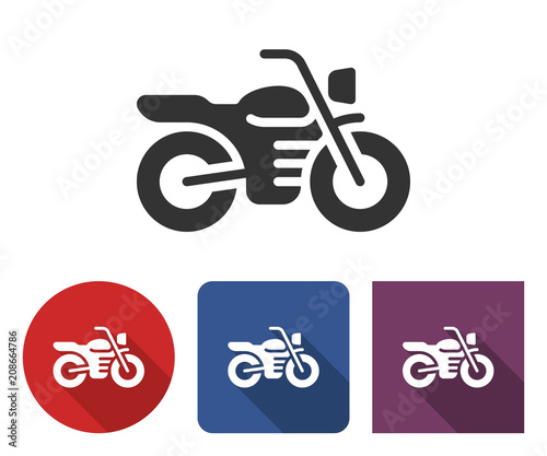 Motorcycle icon in different variants with long shadow