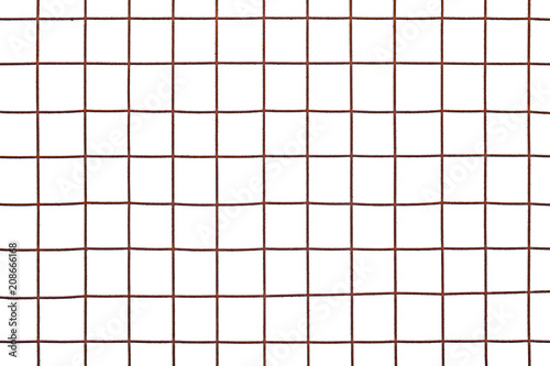 Rusty steel mesh isolated on white background.