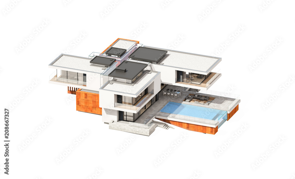 3d rendering of modern house isolated on white. 3d rendering of modern house isolated on white.