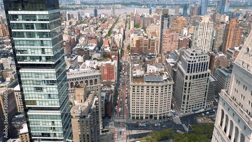 Aerial view of New York, Midtown Manhattan. Flatiron. Residental and business buildings from above