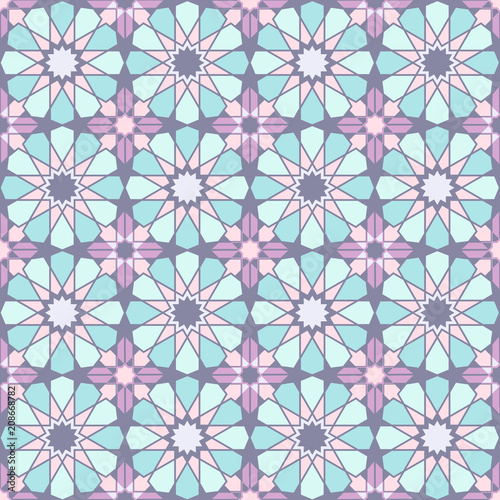 seamless bright multi-colored geometric pattern based on Moroccan patterns, vector illustration