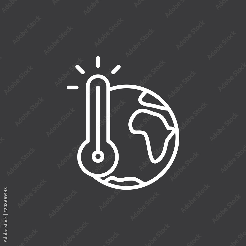 line global warming icon on dark background