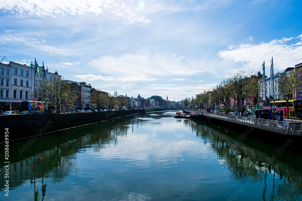 A canal in Dublin, Ireland on a sunny day