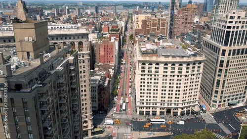 Aerial view of New York, Midtown Manhattan. Flatiron. Residental and business buildings from above