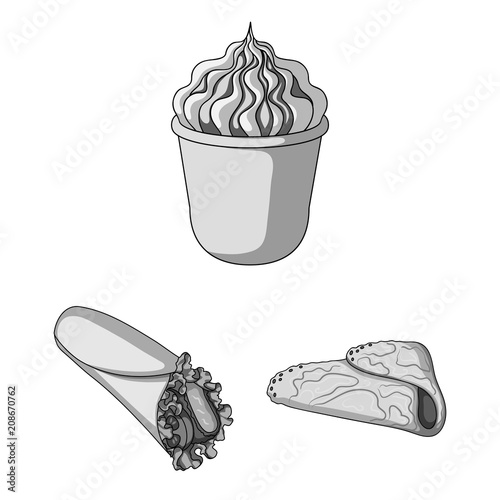 Fast food monochrome icons in set collection for design.Food from semi-finished products vector symbol stock web illustration.