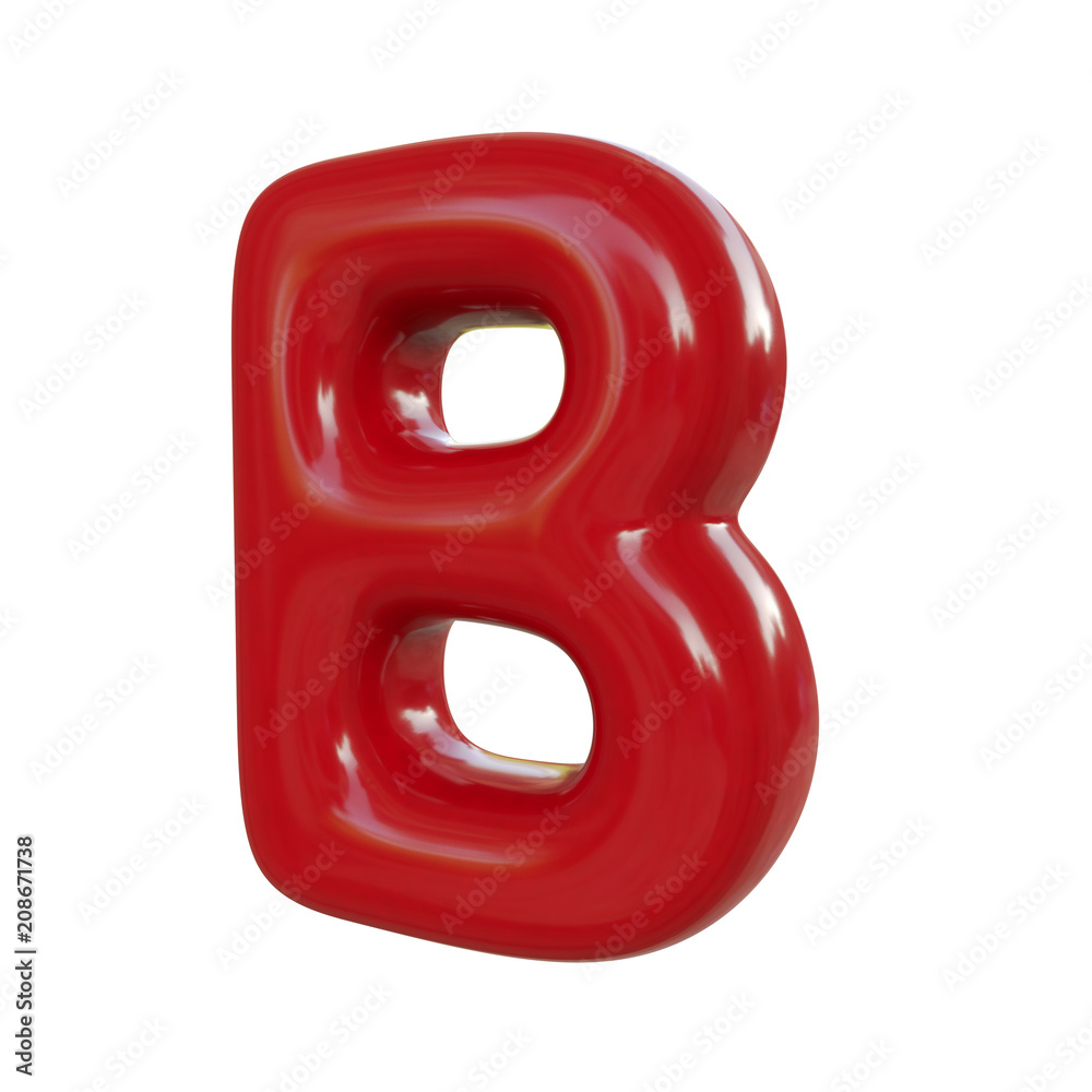 Glossy red letter B. 3D render of balloon font isolated on white background Glossy red letter B. 3D render of balloon font isolated on white background