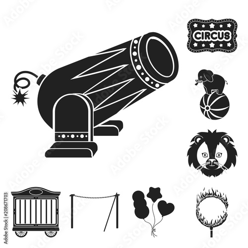 Circus and attributes black icons in set collection for design. Circus Art vector symbol stock web illustration.