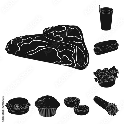 Fast food black icons in set collection for design.Food from semi-finished products vector symbol stock web illustration.
