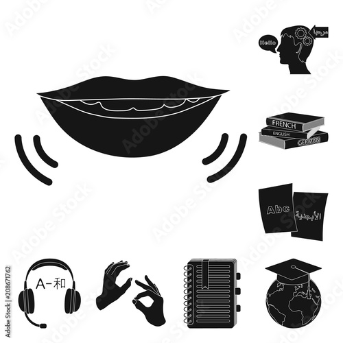 Translator and linguist black icons in set collection for design. Interpreter vector symbol stock web illustration.