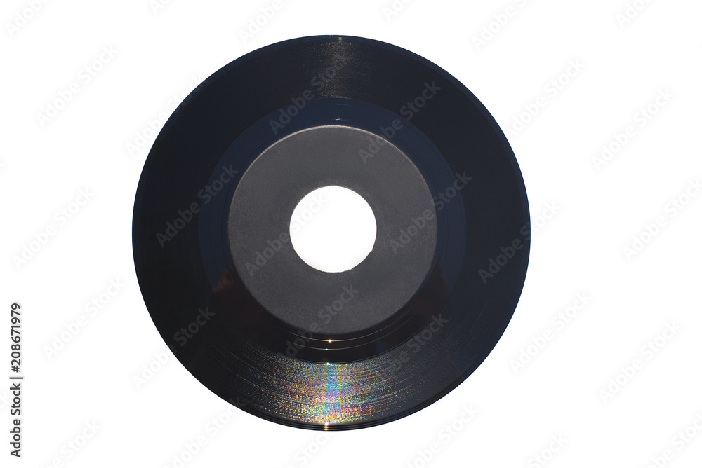 Naklejka premium Pojedyncza płyta 45 rpm z dużym centralnym otworem i szarą etykietą
