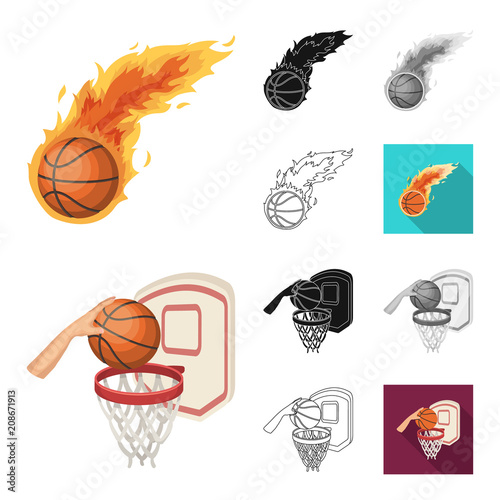 Basketball and attributes cartoon,black,flat,monochrome,outline icons in set collection for design.Basketball player and equipment vector symbol stock web illustration.