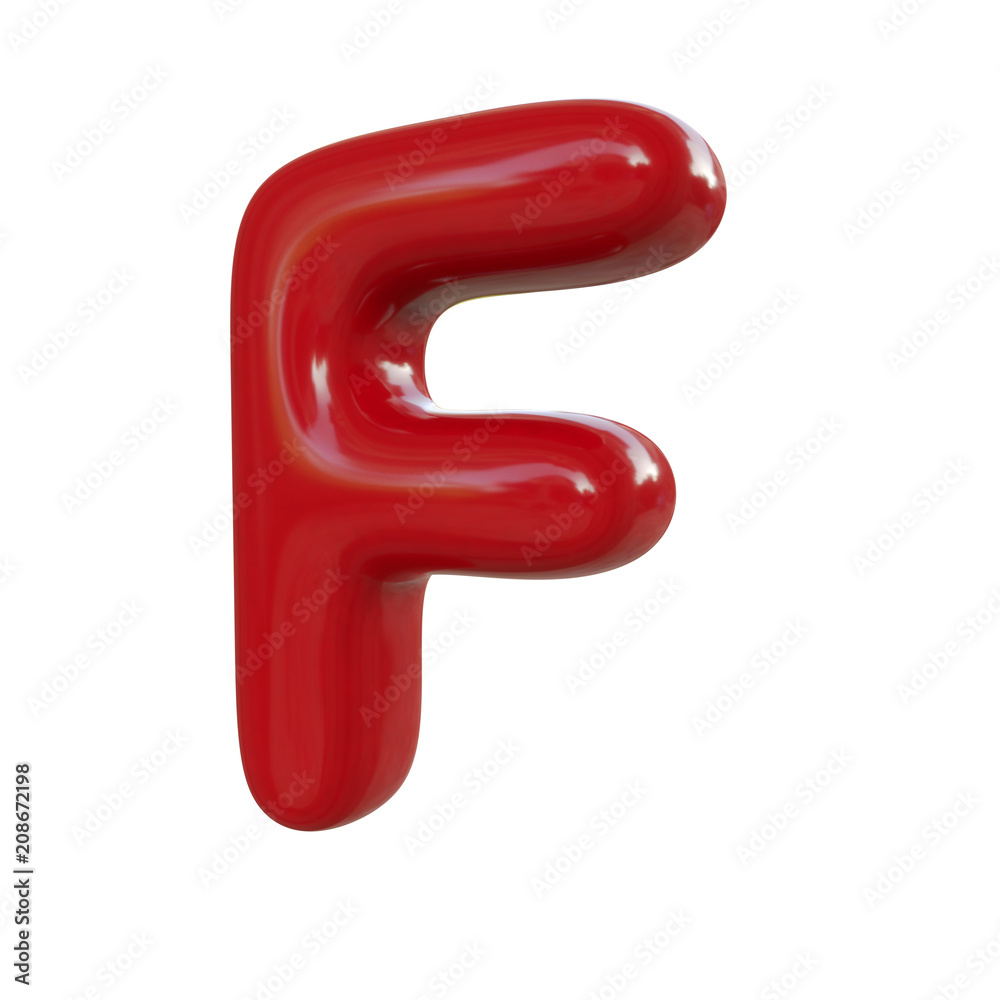 Glossy red letter F. 3D render of balloon font isolated on white background Glossy red letter F. 3D render of balloon font isolated on white background
