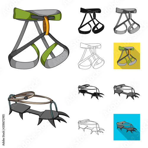 Mountaineering and climbing cartoon,black,flat,monochrome,outline icons in set collection for design. Equipment and accessories vector symbol stock web illustration.