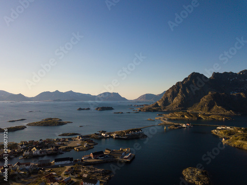Aerial view over the fishing harbor of Henningsvaer at Lofoten Islands / Norway © Bild in motion