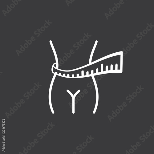 line measuring tape on waistline icon on dark background