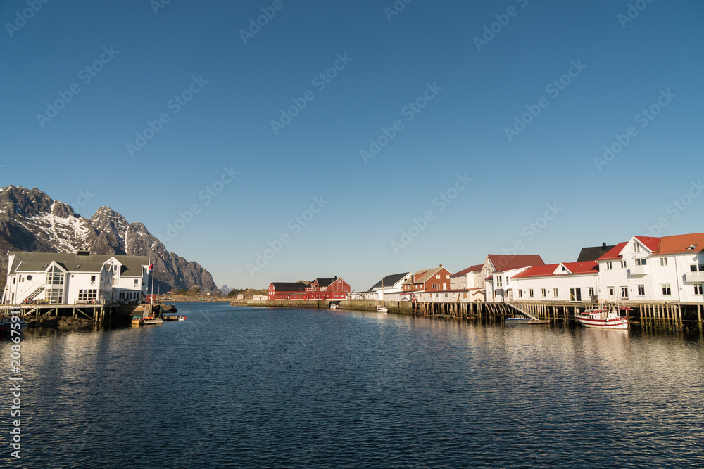 At the fishing harbor of Henningsvaer at Lofoten Islands / Norway
