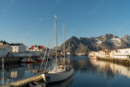 At the fishing harbor of Henningsvaer at Lofoten Islands / Norway