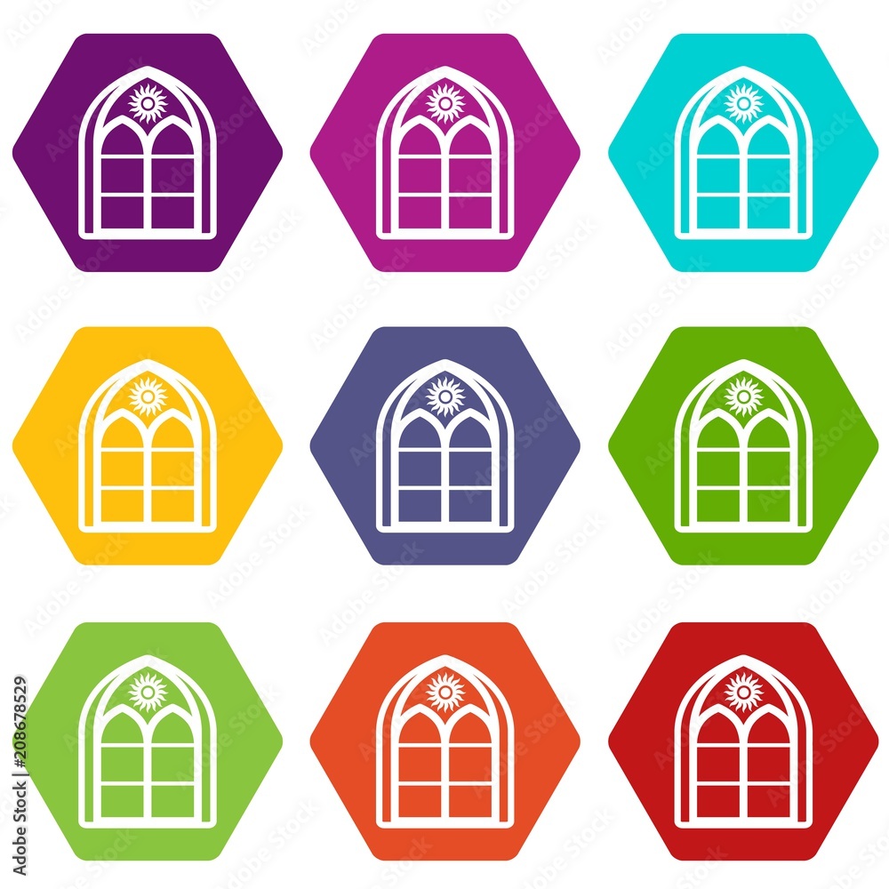 Oriental window frame icons 9 set coloful isolated on white for web Oriental window frame icons 9 set coloful isolated on white for web