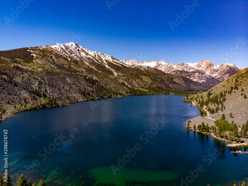 Aerial view of lower Twin Lakes in the Eastern Sierras