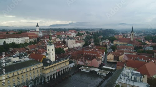 Wallpaper Mural Beautiful drone flight over historic center of Zagreb on a misty day, mountain scenery in the background Torontodigital.ca