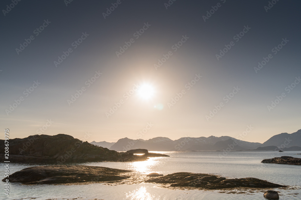 Sunset at the Rorvikstranda beach near Henningsvaer at Lofoten Islands / Norway Sunset at the Rorvikstranda beach near Henningsvaer at Lofoten Islands / Norway