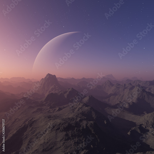 Fototapeta Naklejka Na Ścianę i Meble -  3d rendered Space Art: Alien Planet - A Fantasy Landscape