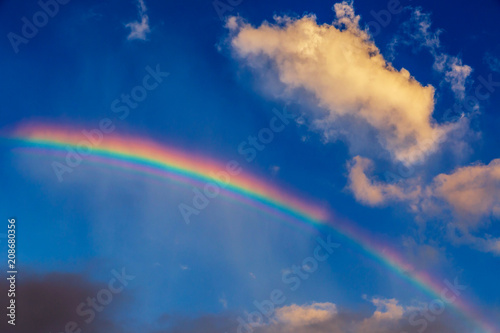 Cloud look like dog walk on the rainbow with bright blue sky, sun shine day © piyawatfoto