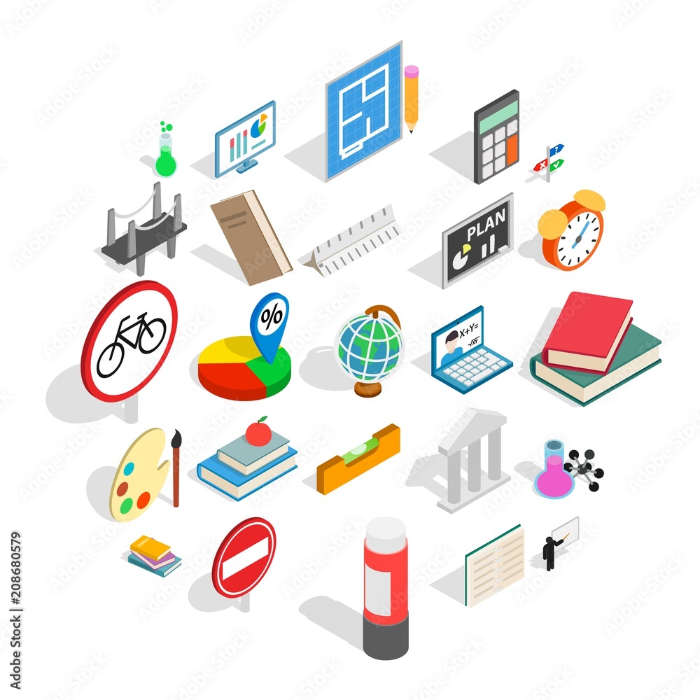 Teaching icons set. Isometric set of 25 teaching vector icons for web isolated on white background Teaching icons set. Isometric set of 25 teaching vector icons for web isolated on white background