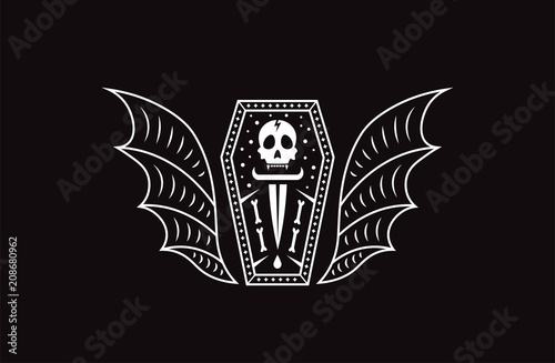 Skull coffin vampire. Logo skull vector illustration.
