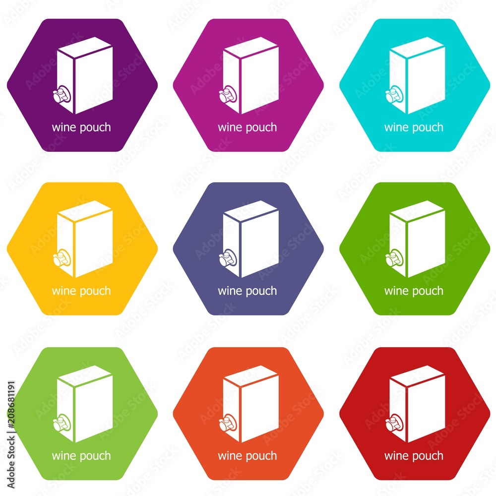 Wine pouch icons 9 set coloful isolated on white for web Wine pouch icons 9 set coloful isolated on white for web