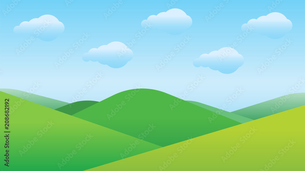 Valley landscape with hills, clouds and sky. Vector illustration. Valley landscape with hills, clouds and sky. Vector illustration.
